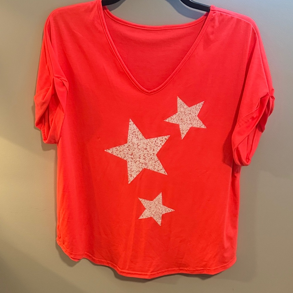 SHEIN Bright orange Star Print Tee
